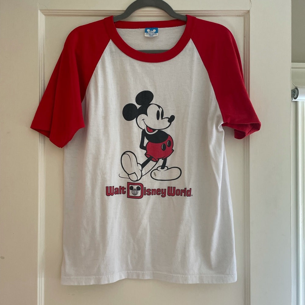 True Vtg Disney Mickey Mouse Raglan Tee - White & Red